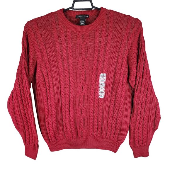 Mens Red Geoffrey Beene Pullover Cable Knit Sweater Crew Neck Long Sleeve Size L - Picture 1 of 10